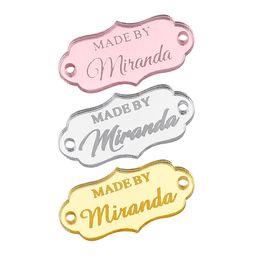 Personalised Hand Made Tags Clothing DIY Gift Rectangle Acrylic Handcraft Label for Handmade Clothes Name Customise 3x1.5cm