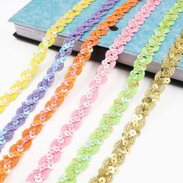 5m Sequin Lace Curve Lace Fabric Trim DIY Sewing Craft Garment Accessories Shiny Beading Sequins Ribbons Wedding Decoration