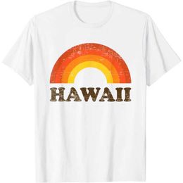 Men's T-Shirts Vintage Hawaiian Souvenir 70s Distressed Rainbow T-shirt for man couple short summer tees J240409