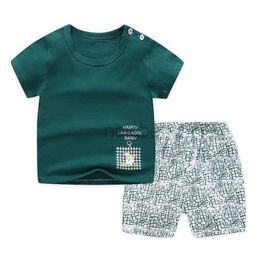 T-shirts Casual Kids Clothes 2 Piece Set Clothing Green Cool Boy T-shirt + Shorts Clothing Boys Tracksuit Children Baby Clothes 240410