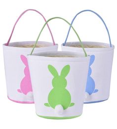 Party Easter Bunny Bucket Personalized Rabbit Tote Bags Canvas Gift Bag Festival Basket With Rabbits Tail 081025271