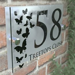 Butterflies Classic Style Custom House Number Apartment Door Number Sign Plaque Acrylic Door Plate