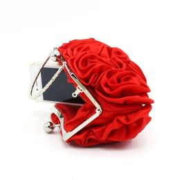 Flower Shape Satin Cloth Evening Bag For Women Black White Red Hand-stitched Roses Wedding Bags Bridal Clutch Purse