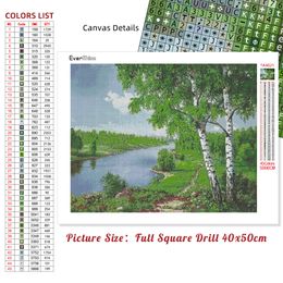 Evershine 5D DIY Diamond Mosaic Landscape Diamond Painting Birch Trees Full Set Diamond Embroidery River Pictures Of Rhinestone