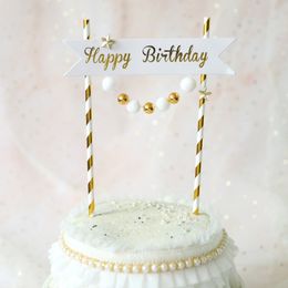 New INS Happy Birthday Cake Topper Flags Gold Five-Pointed Star Birthday Cupcake Topper for Kids Birthday Party Cake Decorations