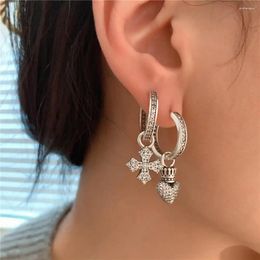 Dangle Earrings Grunge Statement Aesthetics Black White Zircon Love Cross Asymmetric Pendant Steampunk Hiphop Street Accessories