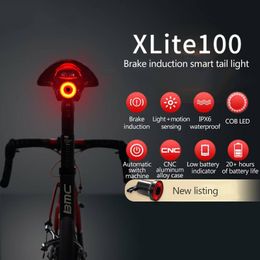 XLITE100 Bicycle Flashlight Bike Rear Light Auto Start/Stop Brake Sensing IPx6 Waterproof LED Charging Cycling Taillight