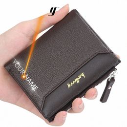 2024 New Men Wallets Free Name Customised Short Male Purse Zipper High Quality Card Holder PU Leather Wallet For Men I8Bf#