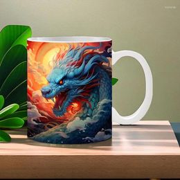 Mugs Dragon Ceramic 3D Flat Colour Printing Coffee Cup Multifunctional Water Milk Tea Drinking Mug For Drinkware Kitchen Supplies