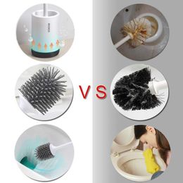 Silicone Toilet Brush With Soft Bristle, Bathroom Toilet Bowl Brush And Holder Set, Constructed Of Durable ThermoPlastic Rubber