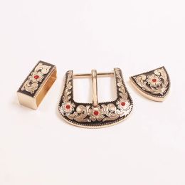 38mm vintage carve pattern beautiful metal women men DIY leather craft belt buckle set antique silver Colour 3pcs parts/set Acces