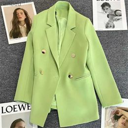 Ternos femininos Blazers Blazers femininos de terno verde casaco de senhora Office Of feminino chique chic moda casual moda coreana jaqueta luxuosa slim fit Outwear roupas C240410