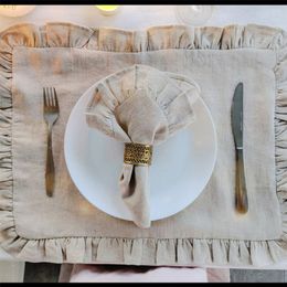 100% Linen Napkins Wedding Dinner Set of 1 Solid Colour Flounce Placemats Ruffle Edge Classical Custom Home Table Napkin