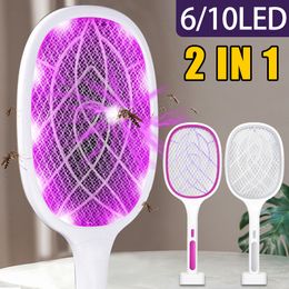 3000V Electric Flies Swatter Killer Fly Zapper Racket with UV Lamp Rechargeable Mosquito Trap Racket Anti Insect Bug Zapper