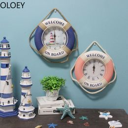 Large 3d Wall Clock Vintage Ocean Theme Life Buoy Clock Living Room Bedroom Children's Room Boy Girl Wall Watch Mediterranean