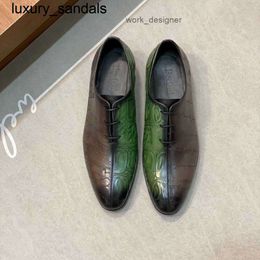 Berluti Business Leather Shoes Oxford Calfskin Handmade Top Quality embossed patchwork Colour Scritto patterned formalwq D905