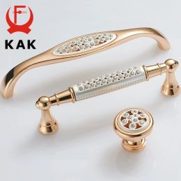 KAK Gold Kitchen Handle with Crystal Diamond Cabinet Knobs and Handles Cupboard Door Pull Dresser Furniture Handle Door Hardware