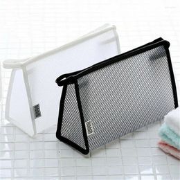 Storage Bags Fashion Women Girls Men's Unisex Transparent Grid Portable Waterproof Clear PVC Travel Cosmetic Make Up Toiletry Bag Zipper