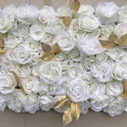 White Gold 3D Flower Wall Panel Flower Runner Wedding Artificial Silk Rose Peony Wedding Backdrop Decoration 24pcs lot TONGFENG3418