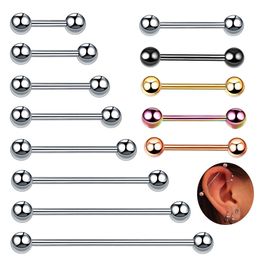 1PC G23 Long Industrial Barbell Rings 14G Tongue Nipple Bar Piercings Ear Tragus Helix Body Women Jewellery 240407