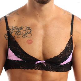 Bras Mens Erotic Sissy Bra Tops Crossdressing Lingerie Adjustable Spaghetti Straps Floral Lace Wire-free Unlined Tanks Male Bralette