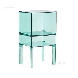 Modern Transparent Nightstands minimalist Bedroom Furniture Bedside Table Creative Storage Cabinet Stackable Living Room Locker