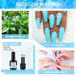 ROSALIND 6PCS Gel Nail Polish Base Top Coat Hybrid Varnishes Set Semi Permanent Nail Art Glitter UV Gel Polish Nail Kit 15ML