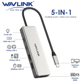 Hubs WAVLINK USB C 10Gbps Hub 5In1 Multiport Connection Adapter with 85W Power Delivery For MacBook Air/Pro Chromebook Laptops