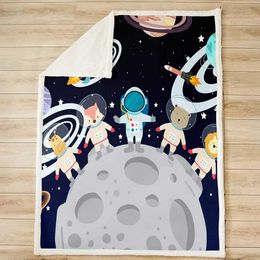 Blankets Outer Space Throw Blanket Cartoon Animal Astronaut Blanket for Couch Sofa Galaxy Planets Rockets Bed Blanket for Kids