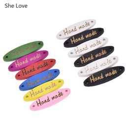 Chzimade 50Pcs/lot Colourful Handmade Brand Logo Wood Labels For Clothing Oval Shaped Hand Made Tag Labels Accessories