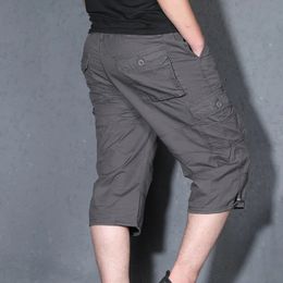 Summer Mens Baggy Multi Pocket Cargo Straight Shorts Breeches Male Long Army Green Khaki Loose Short Plus Size S5XL 240410