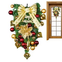 Decorative Flowers Christmas Swag Creative Door Sign With Balls Cute Gold Bowknot Garland Decor For Bars Doors Walls Malls Fireplaces