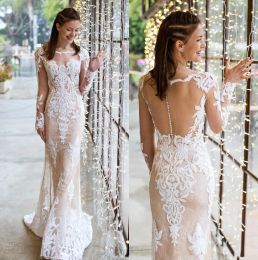 2024 Beach Wedding Dresses Plus Size Riki Dalal Illusion Neck Long Sleeves Wedding Dress Bridal Gowns