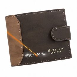 new Short Men Wallets Slim Card Holder PU Leather Name Print Male Wallet Small Photo Holder Tri-fold Bag Frosted Men's Purses 16m5#