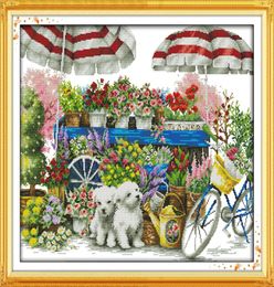 Sunny flower shop home decor paintings Handmade Cross Stitch Embroidery Needlework sets counted print on canvas DMC 14CT 11CT2339722