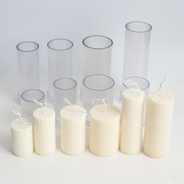 Pc Acrylic Plastic Mould Candle Making Kit DIY Pinstripe Round Fine Tooth Cylindrical Candle Plastic Mould Striped Candle Tool