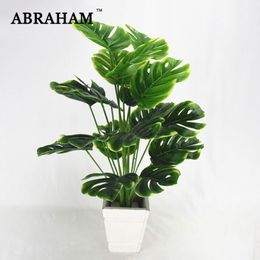 50cm 18fork Large Artificial Plant Plastic Turtle Tree Leaves Fake Monstera Branch Tropical Green Plant for Bonsai Indoor Decor316t