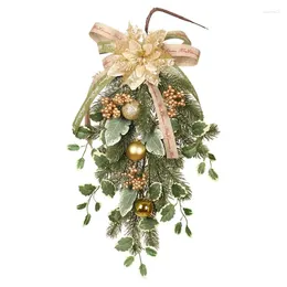 Decorative Flowers Christmas Wreath Pre-Lit Artificial Teardrop Upside Down Tree Door Hangings Wall Decorations