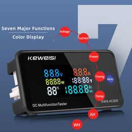 KWS-DC200 Digital Voltmeter DC 0-200V Voltage Seven Functions Power Energy Metre LED Colour Display Wattmeter 0-10/50/100A