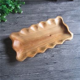 Natural Living Solid Lace Rectangle Wood Tray Dish Cheese Sushi Snack Fruit Buffet Plates Children Tableware Decor Side Plate