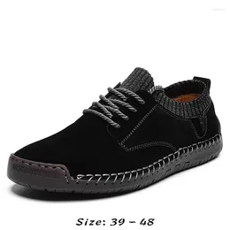 Casual Shoes High Quality Suede Leather Boat For Men Low Cut Handmade Comfortable Size 41 42 47 48 2024 Walking Shoe Black