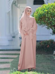 Ethnic Clothing Muslim Ramadan Eid Malay Women Hijab Modest Lace Floral Long Dresses With Headscarf Saudi Moroccan Kaftan Robe
