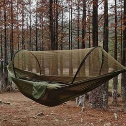 Hammocks Outdoor camping hammock with automatic quick opening and lightweight swing equipped with mosquito net 250X120Cm sleep tent hammockQ