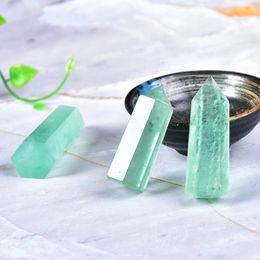 1PC Natural Green Fluorite Crystal Point Hexagonal Column Mineral Ornament Magic Repair Healing Wand Reiki Home Decoration