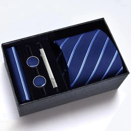 Bow Ties Men's Tie Five Piece Set Formal Business 8cm Striped Black Wedding Groom