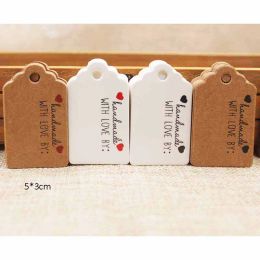 5x3cmPresent Handmade tag labels Red heart Kraft paper thank you tags for clothing paper gift producdts hang tag 100pcs per lot