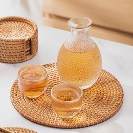 Table Mats Natural Rattan Weave Cup Mat Hand Woven Round Drink Coasters Insulation Tea Pad Kitchen Anti-Scald Cushion Placemat