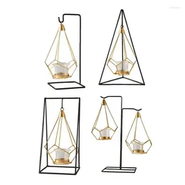 Candle Holders Iron Hangings Candlestick Holder Vintage Geometric Metal Basket For Patio Home Coffee Table Display Cabinet Decor