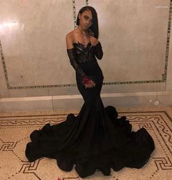 Party Dresses Vintage Mermaid Black Prom Off The Shoulder V Neck Long Sleeve African Gala Gowns For Women