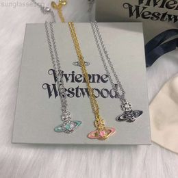 Designer Viviane Westwood Empress Dowager Enamel Blue Star Saturn Necklace Female Luxury Small Star Necklace Qixi Valentines Day Gift